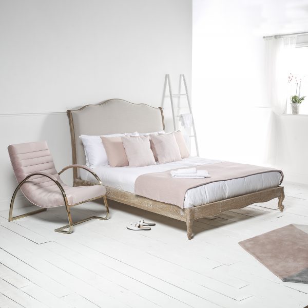 Camille French Style Upholstered Limed Oak Low Foot Board Bed