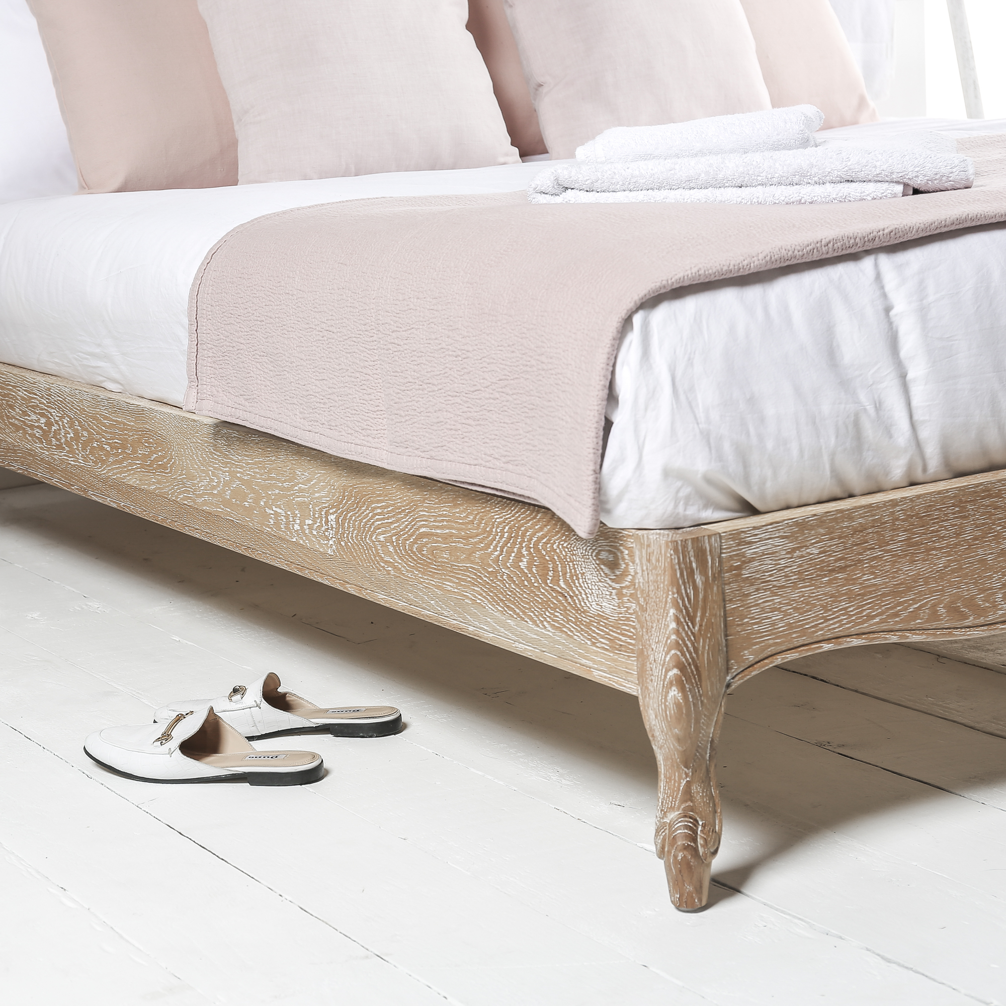 French Style King Size Bed – Weathered Limed Oak & Low Foot Board