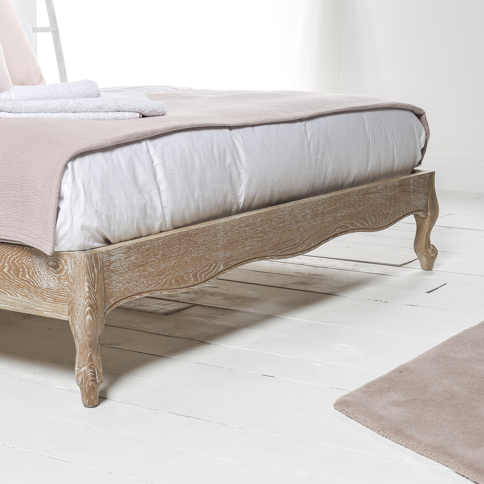 Camille French Weathered Limed Oak Low Super King Size Bed