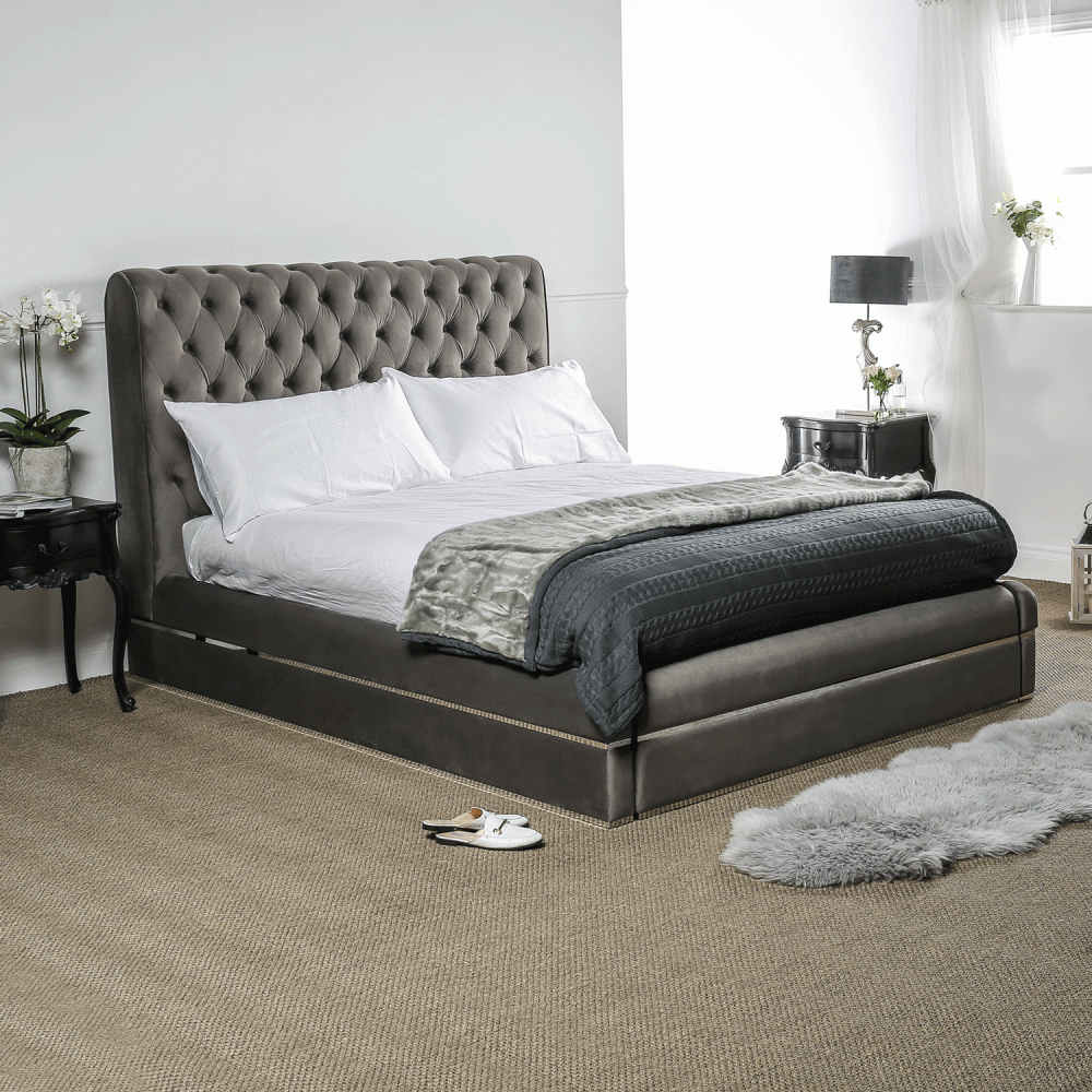 Annabelle Luxurious Grey Velvet Chesterfield King Size Bed