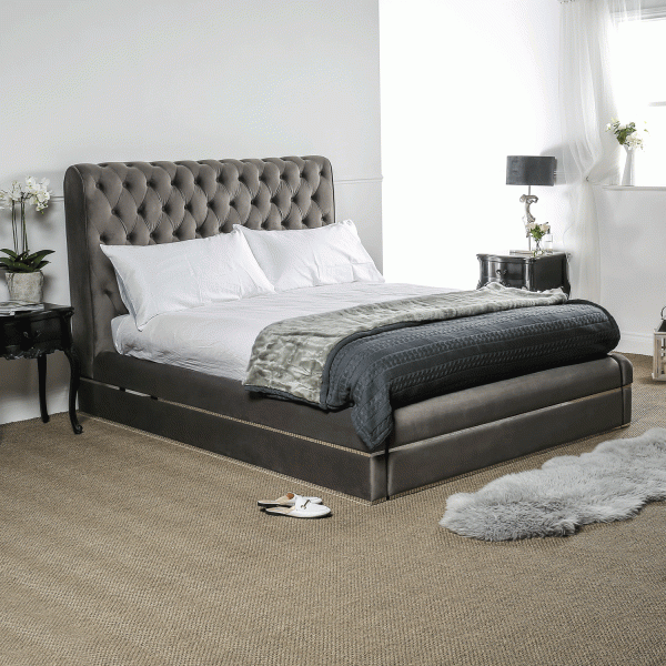 Annabelle Luxurious Grey Velvet Chesterfield King Size Bed