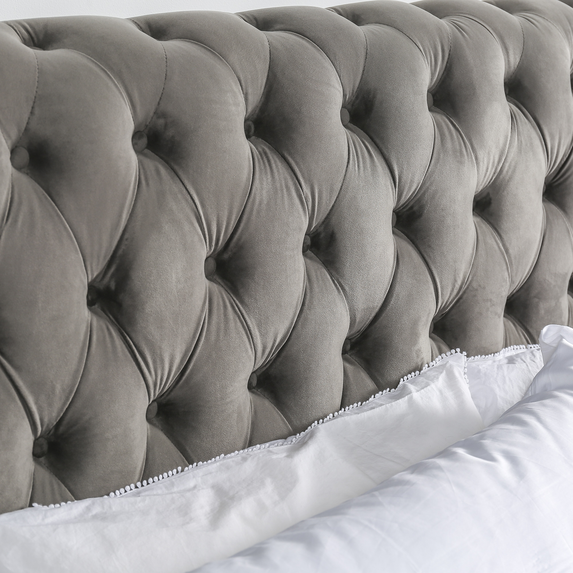 Annabelle Luxurious Grey Velvet Chesterfield King Size Bed