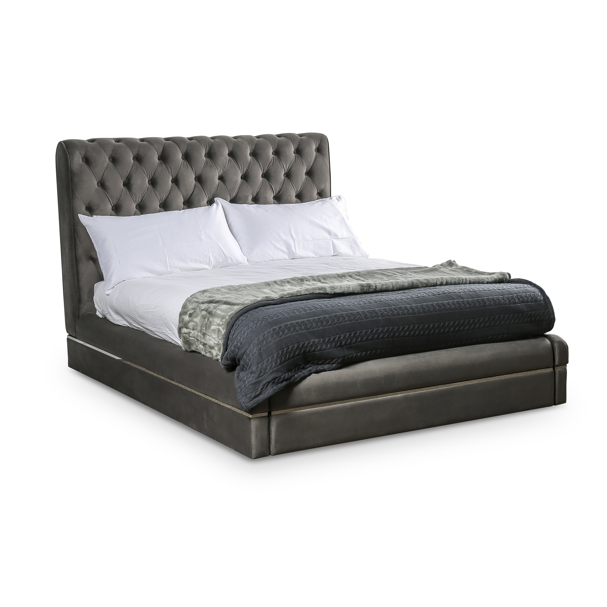 Annabelle Luxurious Grey Velvet Chesterfield King Size Bed