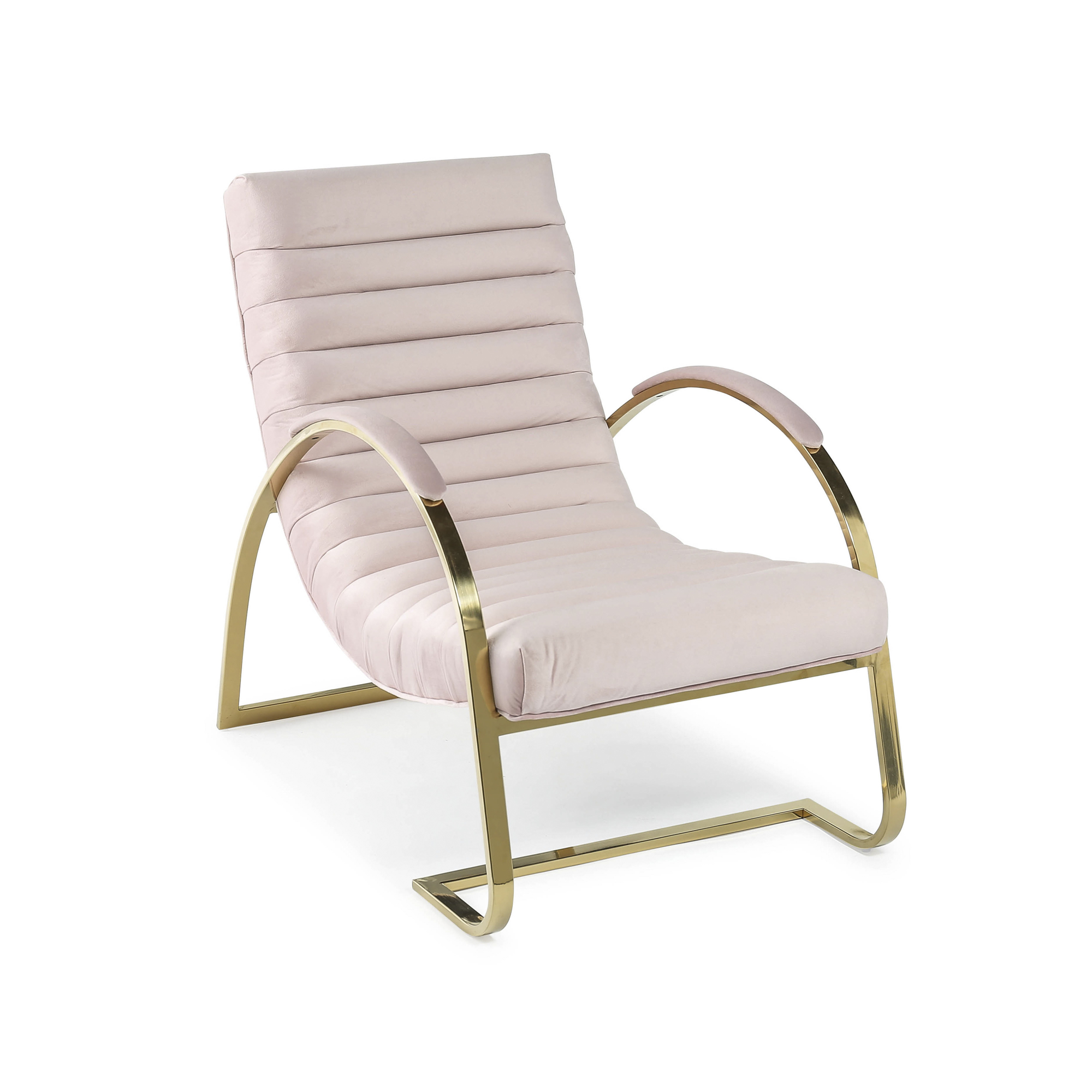 Pink & Gold Brushed Velvet Bedroom Armchair / Lounger