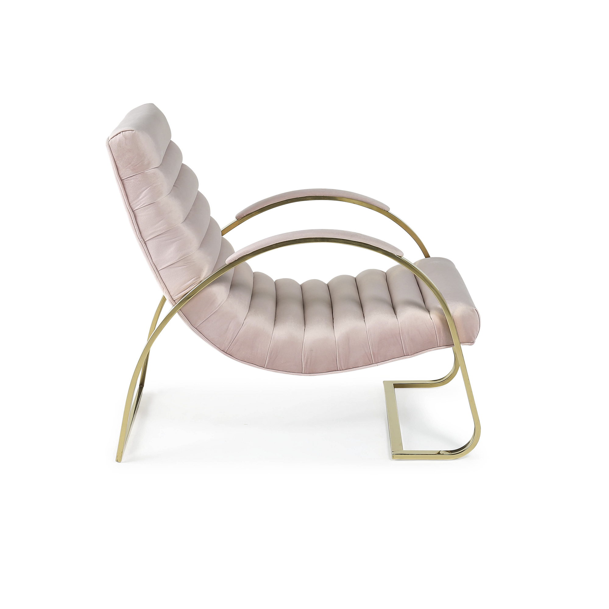 Pink & Gold Brushed Velvet Bedroom Armchair / Lounger