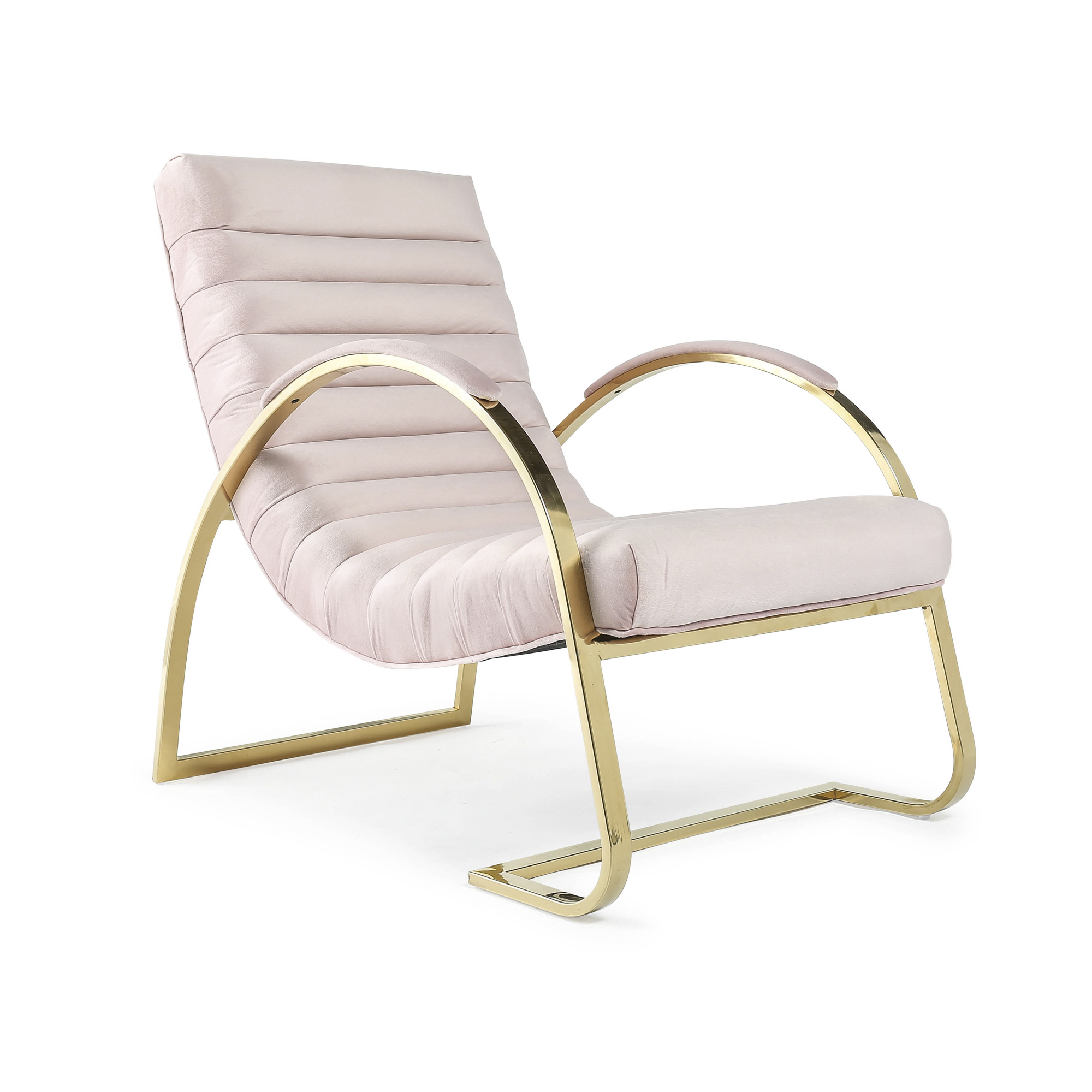 Pink & Gold Brushed Velvet Bedroom Armchair / Lounger