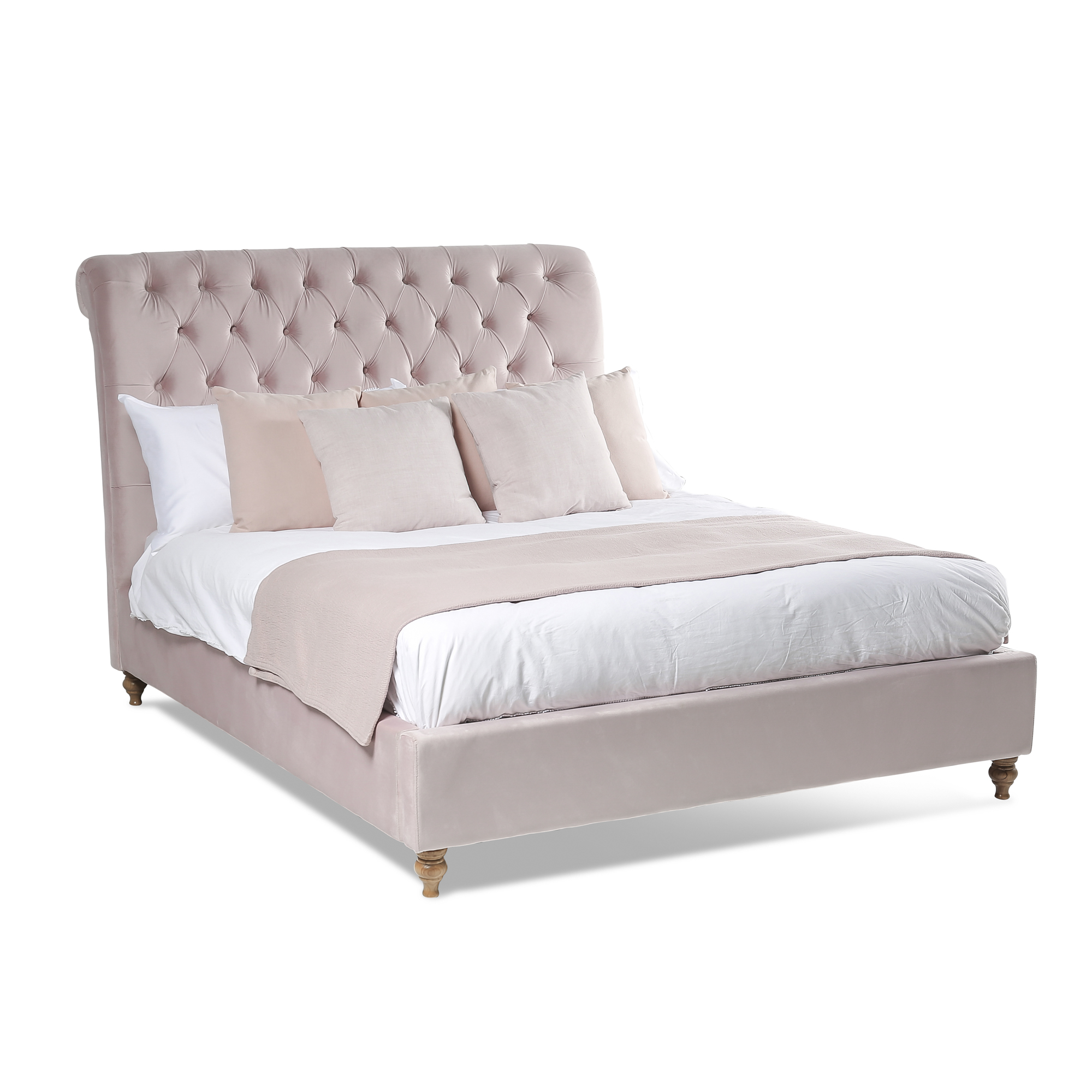 Léa Luxury Chesterfield King Size Bed in Pink Velvet (5ft)