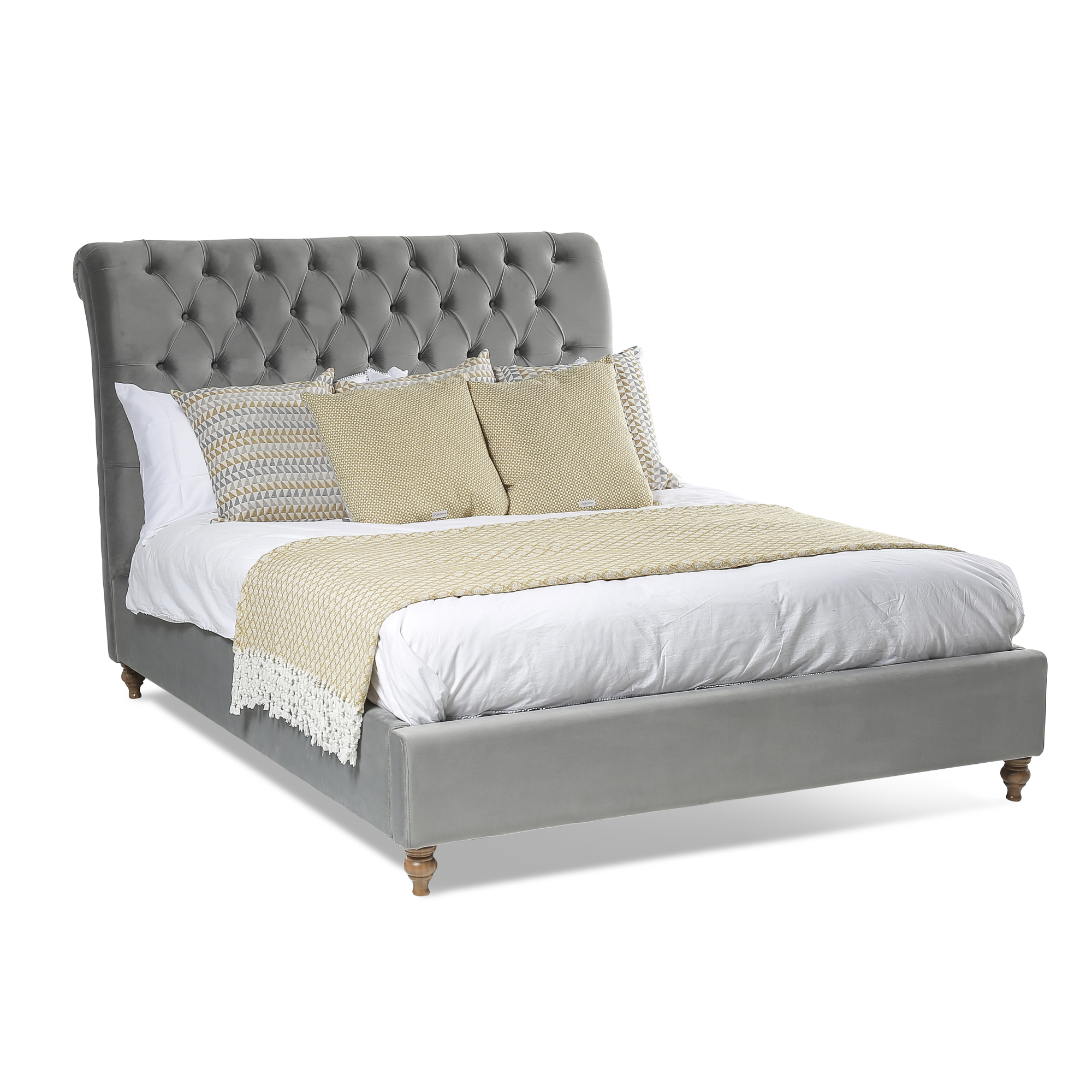 Léa 5ft Chesterfield King Size Bed With Grey Velvet Upholstery