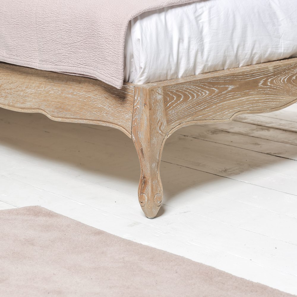 Clementine Whitewash Oak Upholstered Low Foot Board Bed - King - Image 8