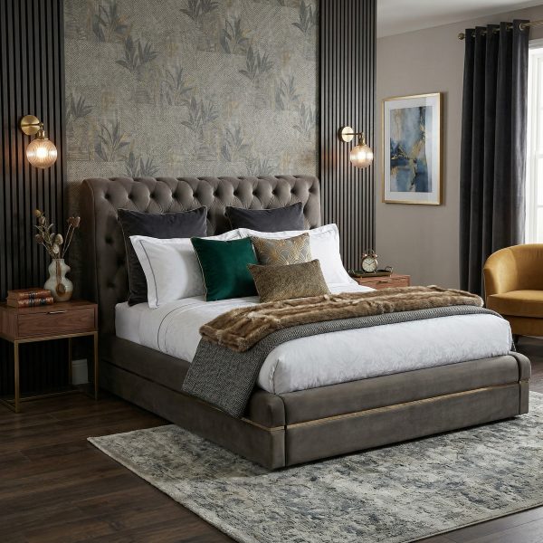 Annabelle Luxurious Grey Velvet Chesterfield King Size Bed