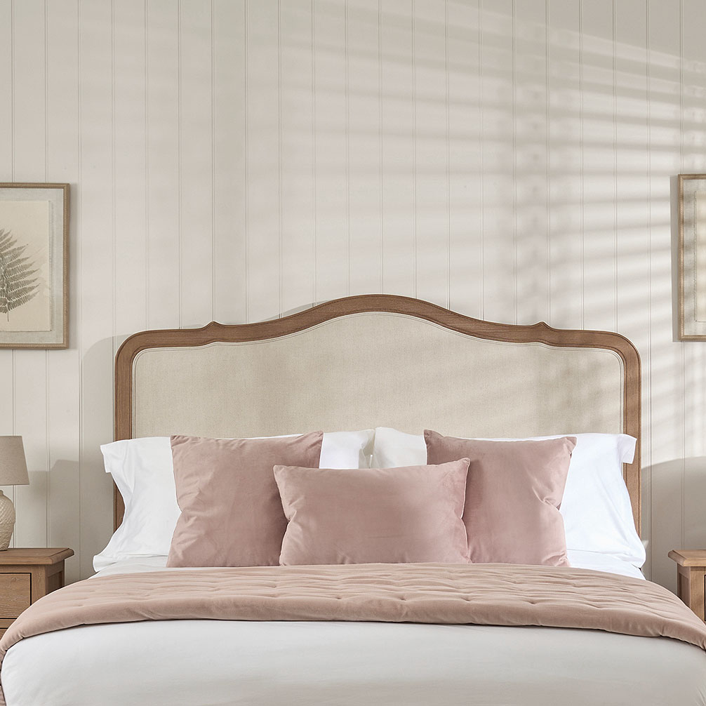 Eloise French Whitewash Ash Upholstered Divan Base Headboard - Double