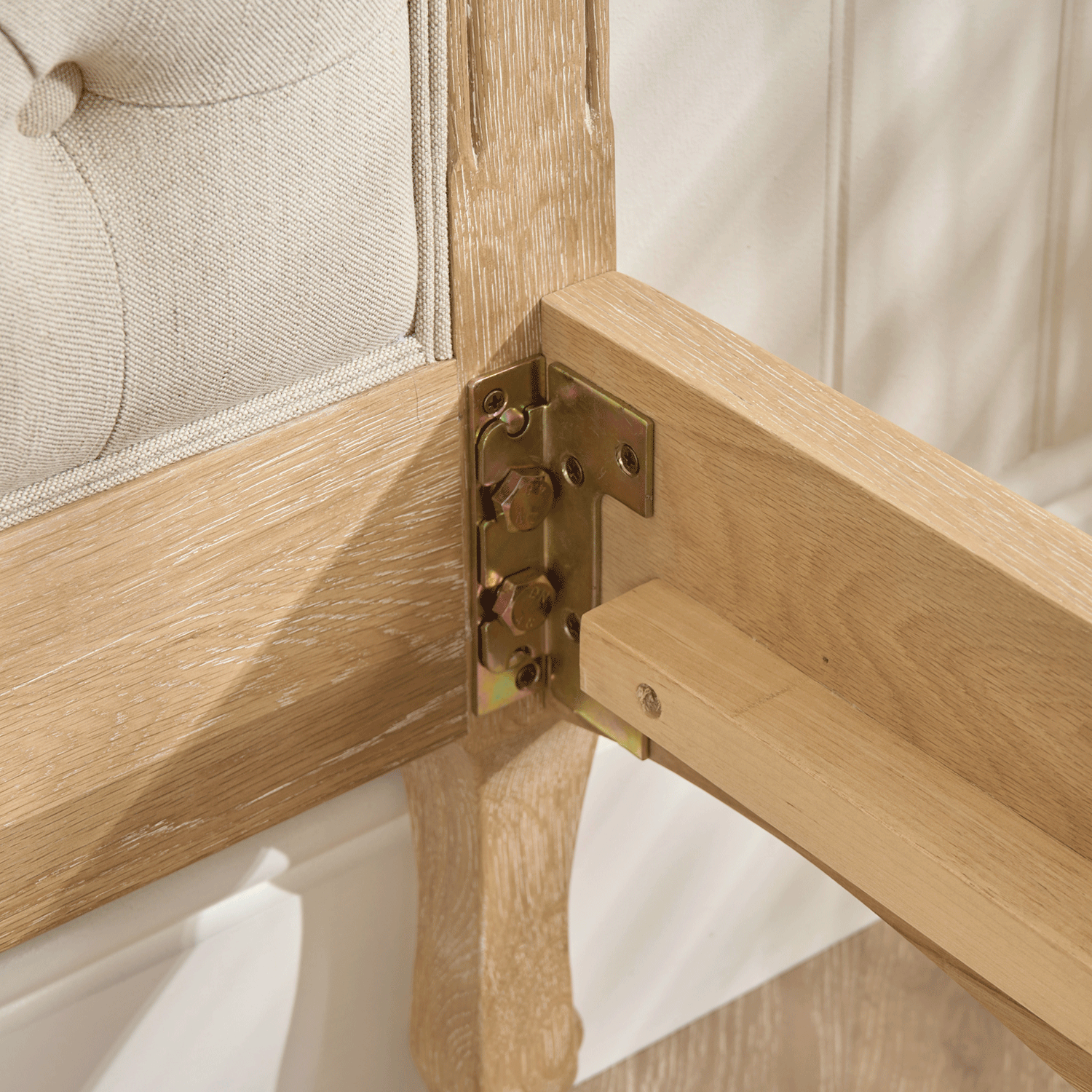 Eléa French Limed Oak Upholstered Button Back Low Foot Board Bed - King Size - Image 11