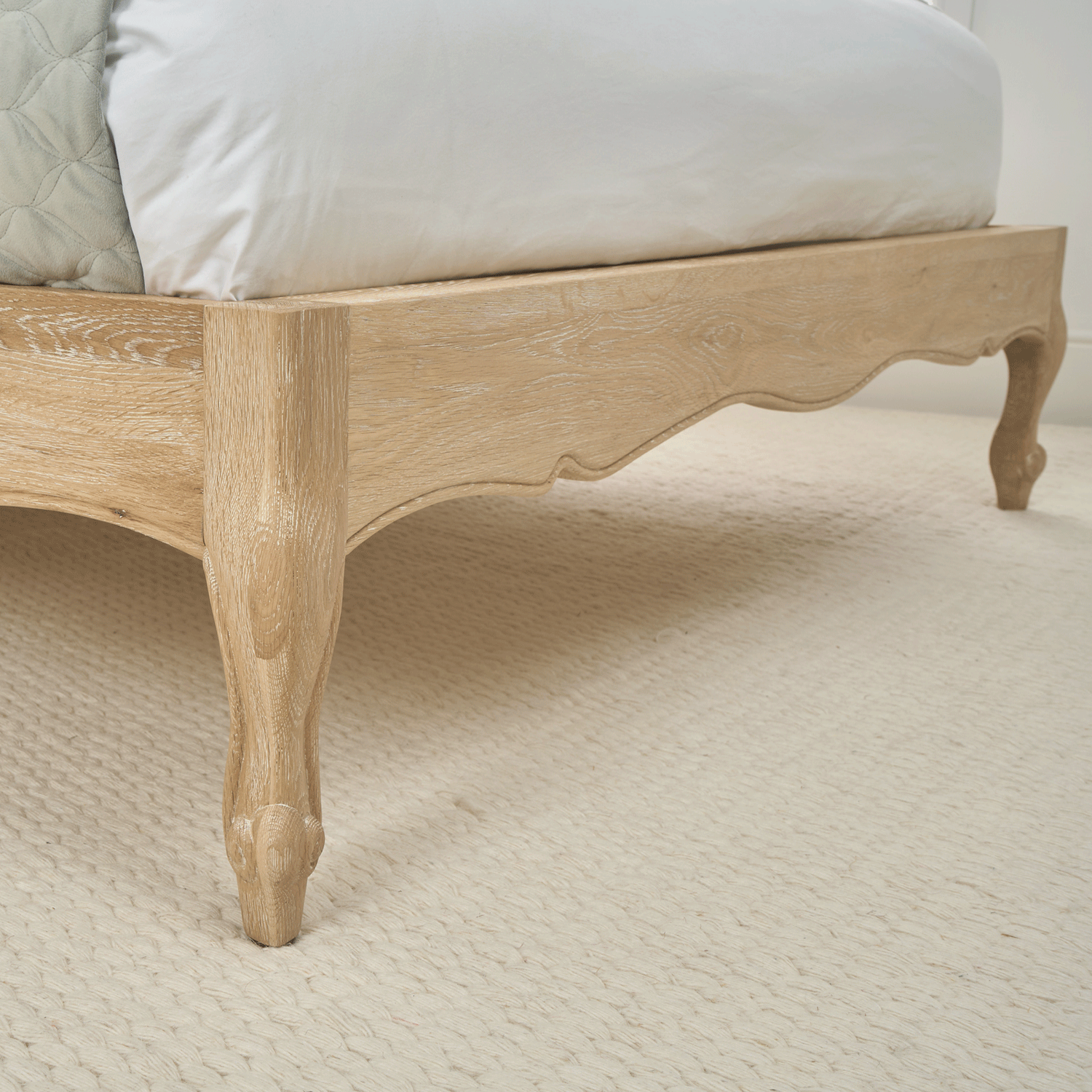 Eléa French Limed Oak Upholstered Button Back Low Foot Board Bed - King Size - Image 8