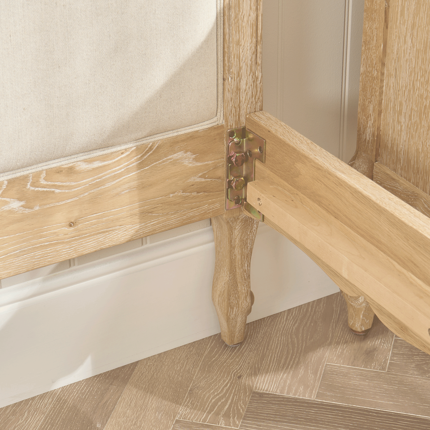 Clementine Whitewash Oak Upholstered Low Foot Board Bed - Super King - Image 11