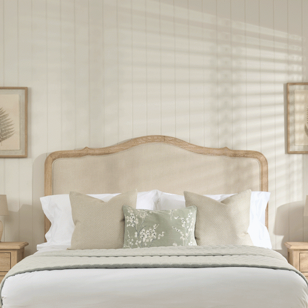 Clementine French Whitewash Oak Upholstered Divan Base Headboard – King