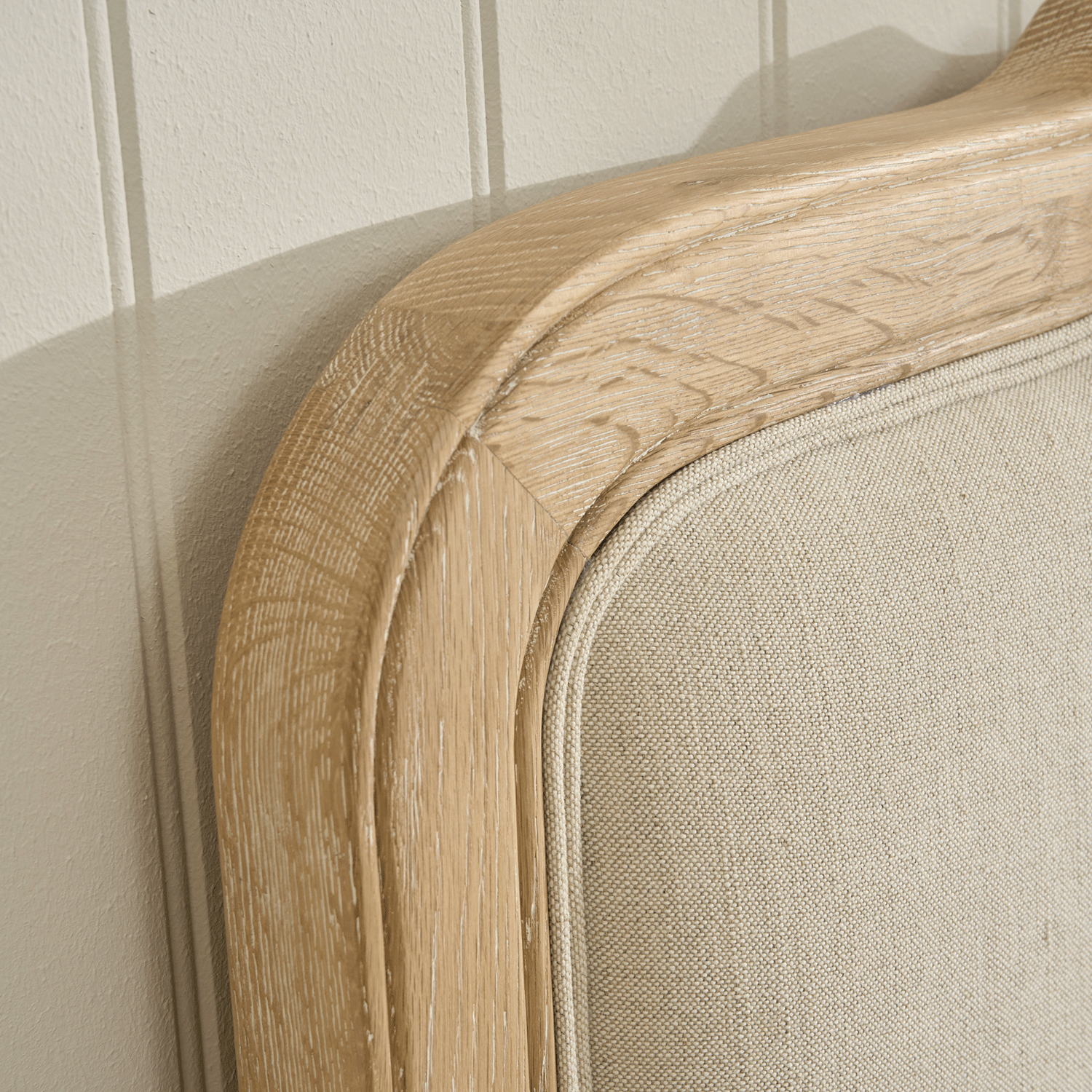 Clementine Whitewash Oak Upholstered Low Foot Board Bed - Super King - Image 8