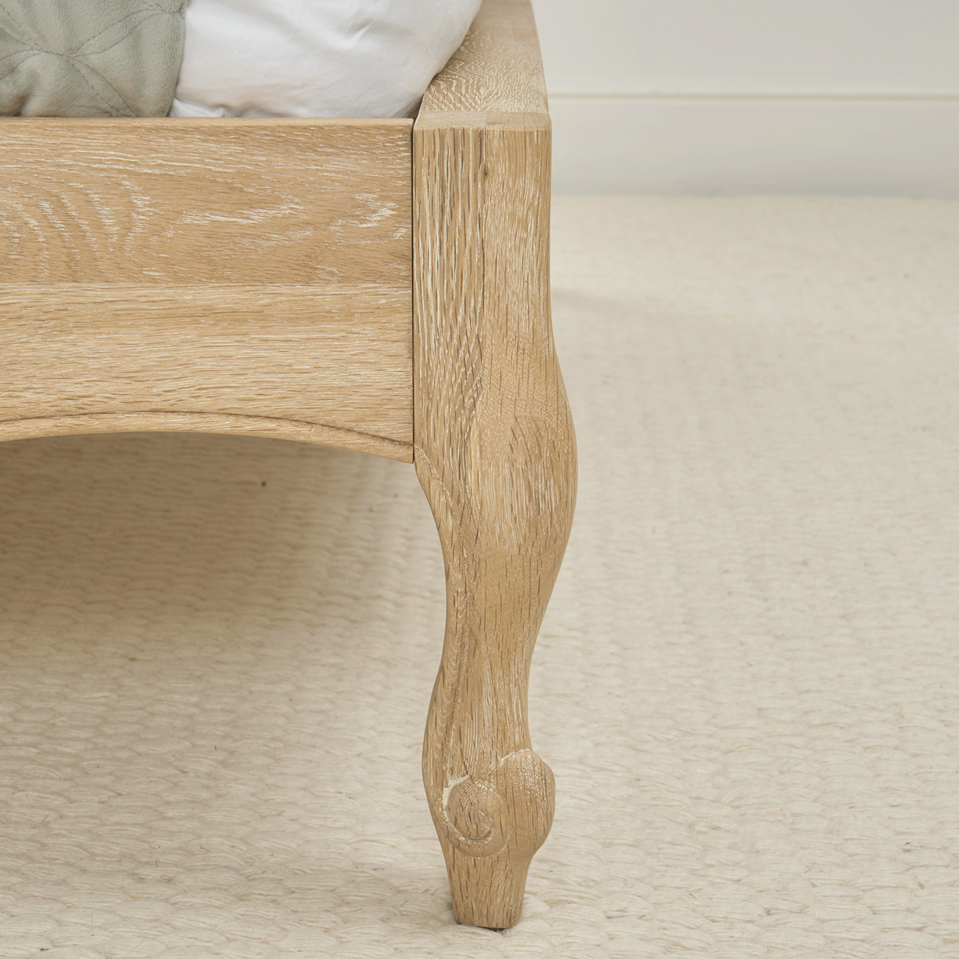 Eléa French Limed Oak Upholstered Button Back Low Foot Board Bed - King Size - Image 7