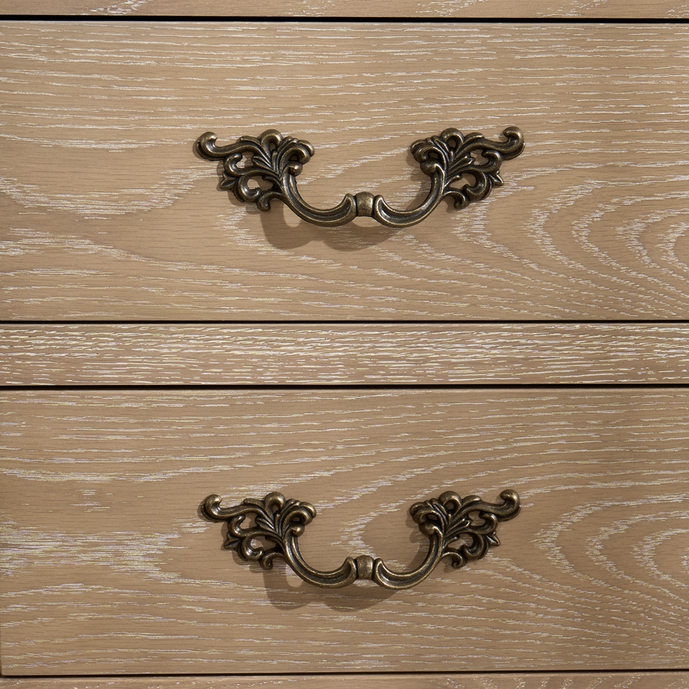 Lille French Limed Oak Two Drawer Bedside Table Brass Handle - Image 5