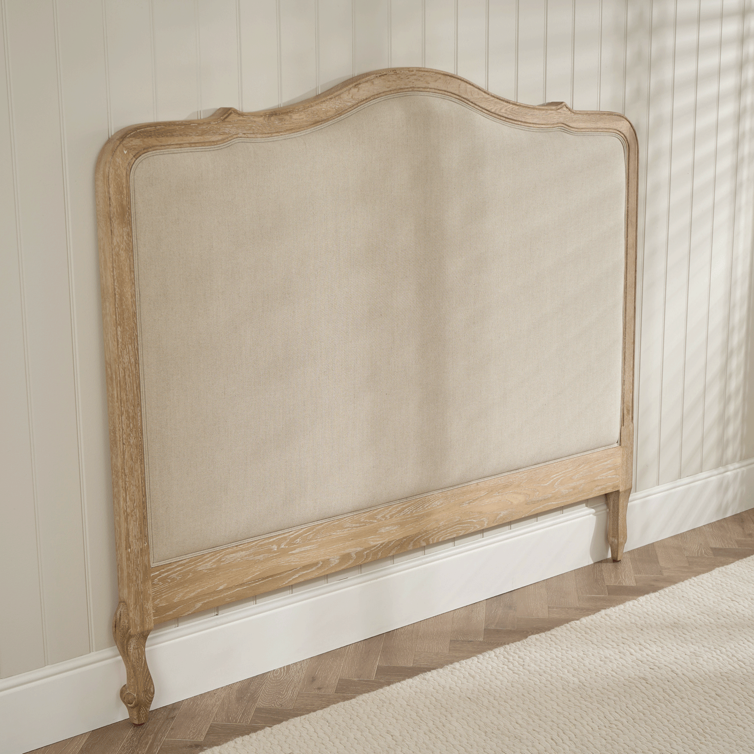 Clementine French Whitewash Oak Upholstered Divan Base Headboard - King - Image 4