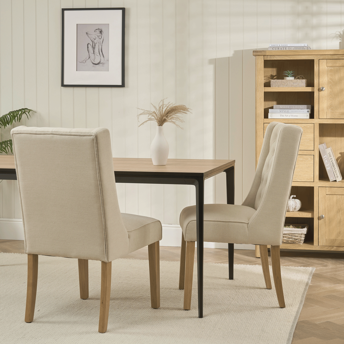 (Set of 2) Broadway Natural Linen Dining Chairs | Oak Legs