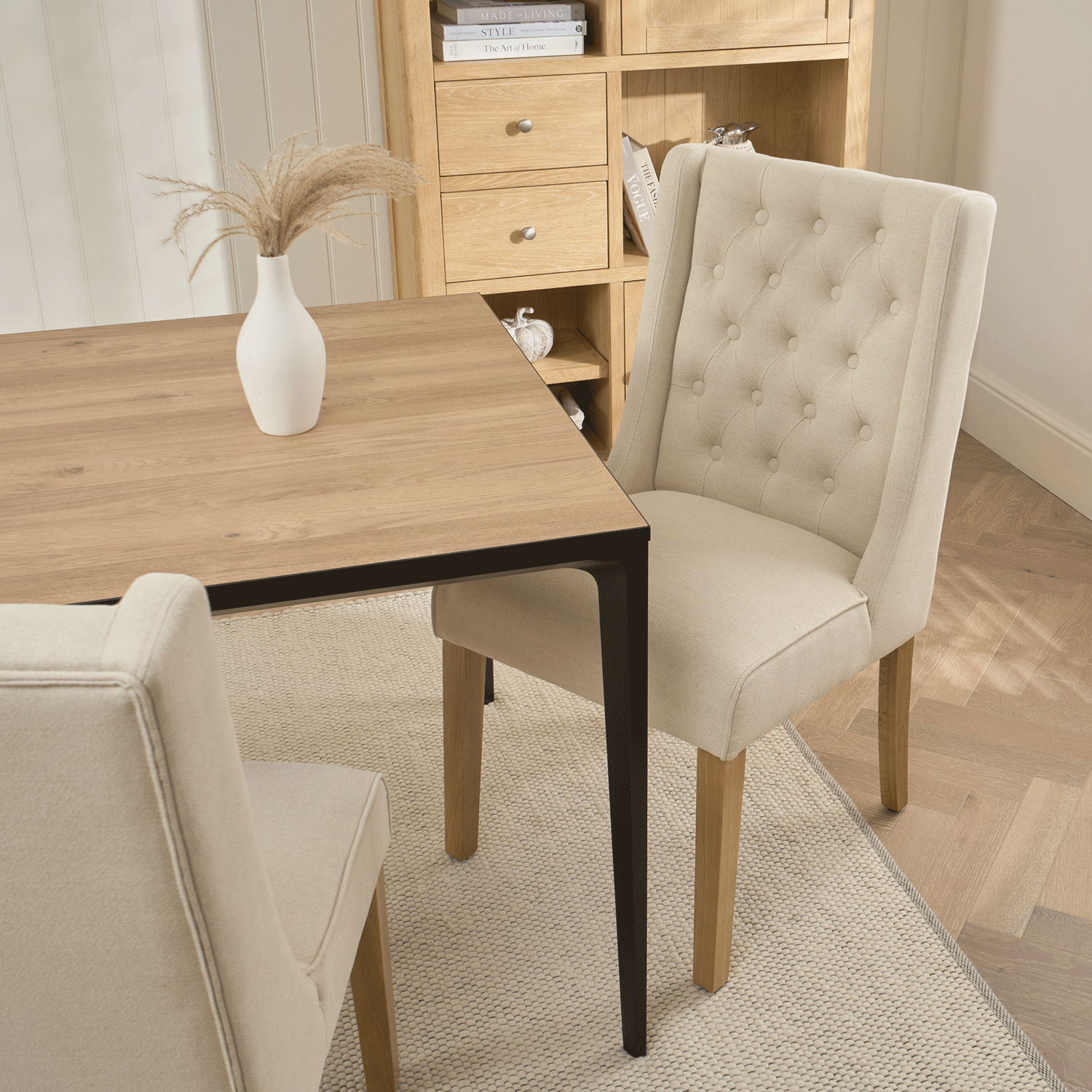 Bellagio 160cm Natural Oak Melamine Dining Table with Black Contemporary Base - Image 6