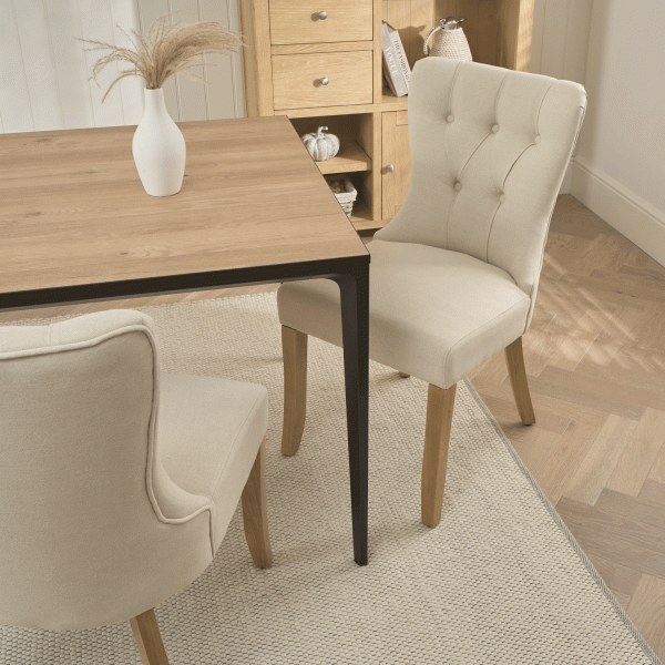 Burford Natural Linen Dining Chair | Oak Legs