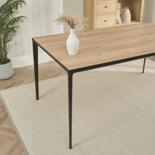 Bellagio 160cm Natural Oak Melamine Dining Table with Black Contemporary Base