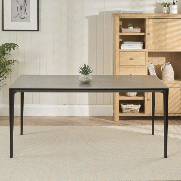 Bellagio 160cm Grey Sintered Stone Dining Table with Black Contemporary Base