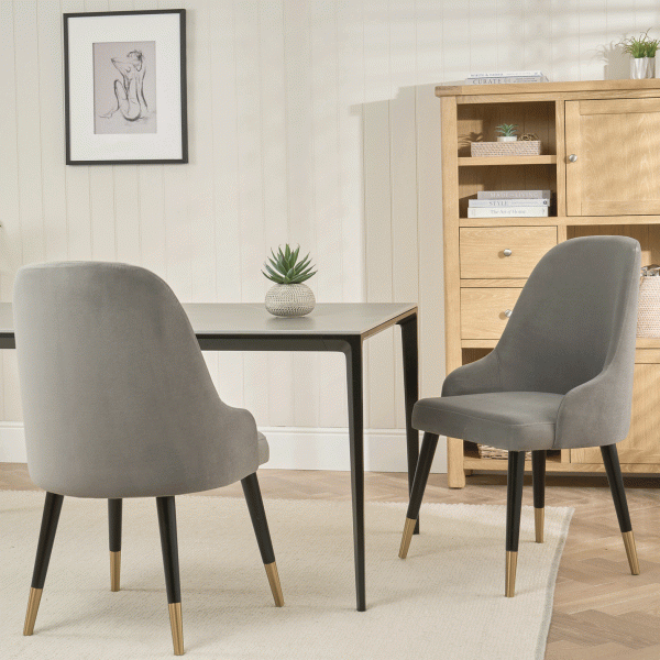 Isla Grey Velvet Dining Chair with Gold Tipped Feet