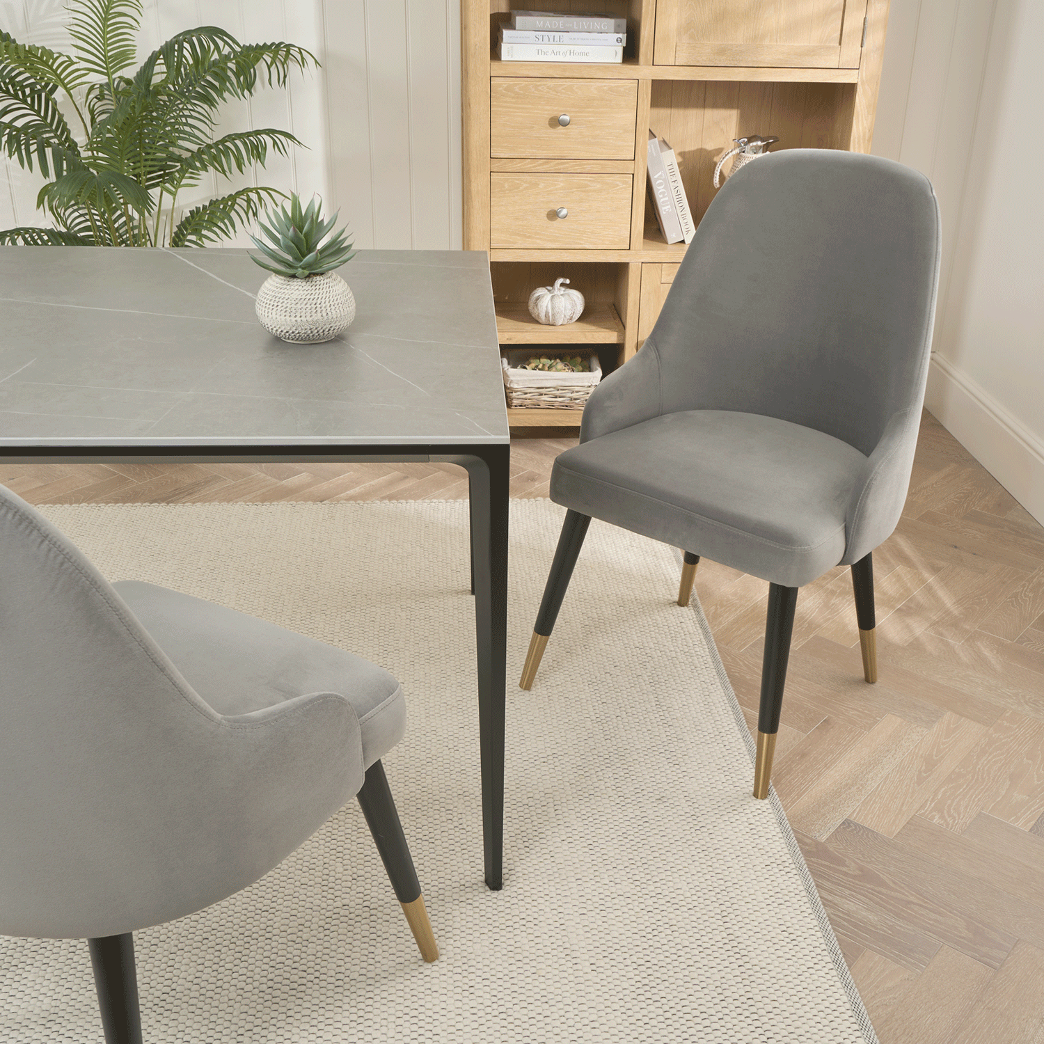 Isla Grey Velvet Dining Chair with Gold Tipped Feet - Image 2