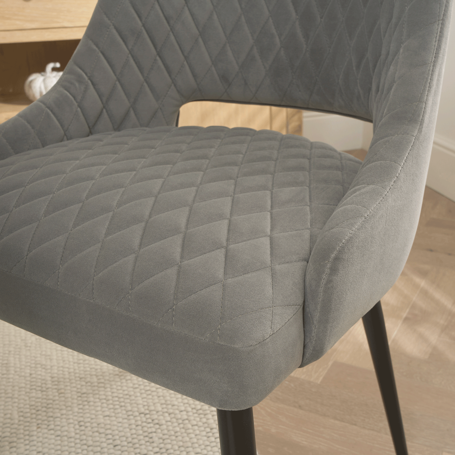 Joan Quilted Upholstered Grey Velvet Dining Chair - Image 4