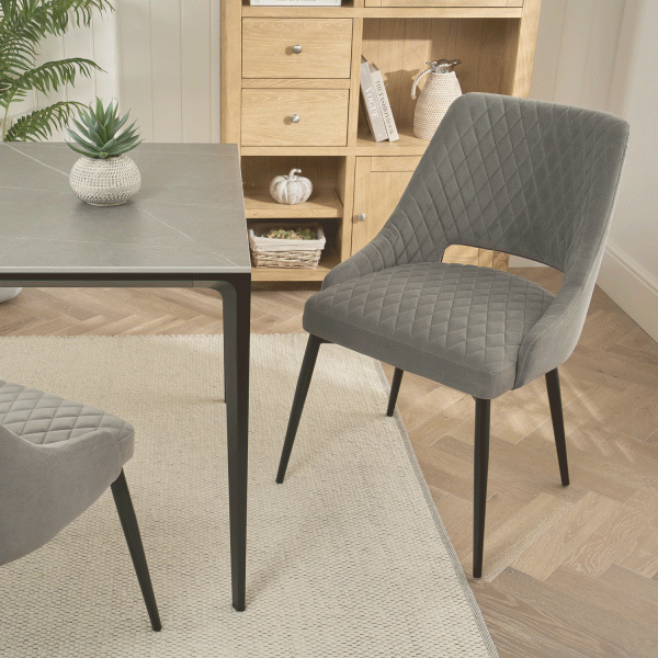 Joan Quilted Upholstered Grey Velvet Dining Chair