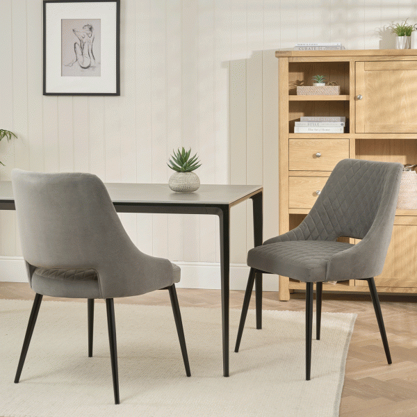 Bellagio 160cm Grey Sintered Stone Dining Table with Black Contemporary Base