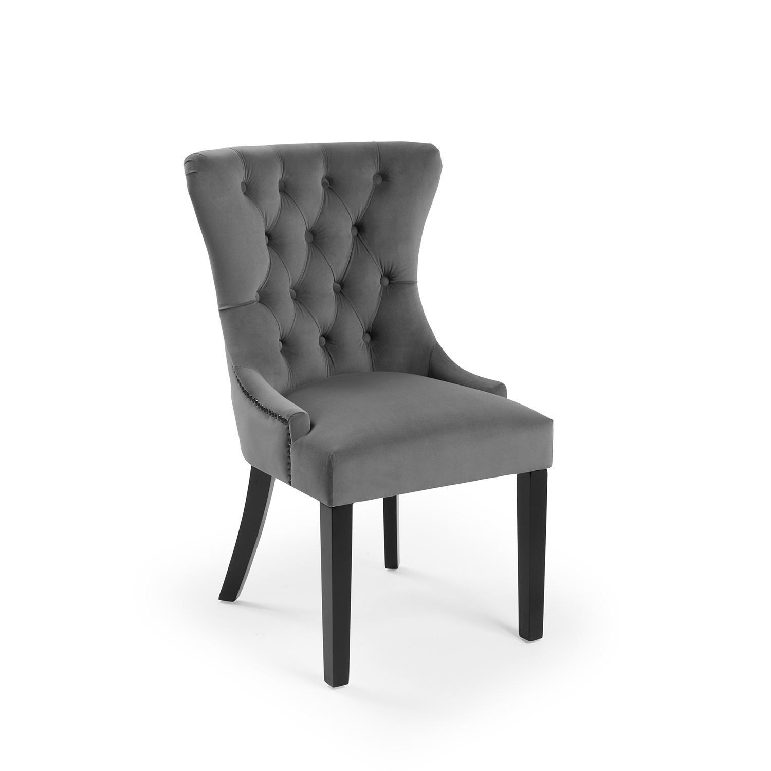 New Knightsbridge Grey Brushed Velvet Dining Chair – Black Studs