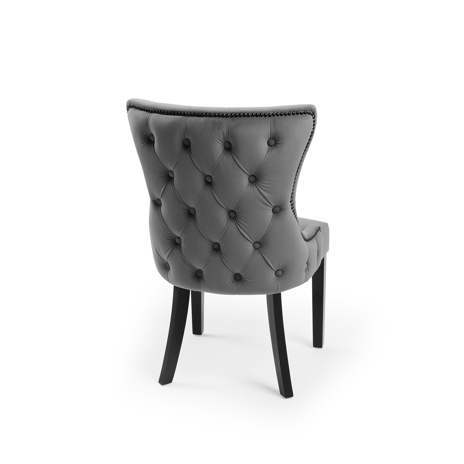 New Knightsbridge Grey Velvet Upholstered Chair With Button Tufted Detailing – Black Studs