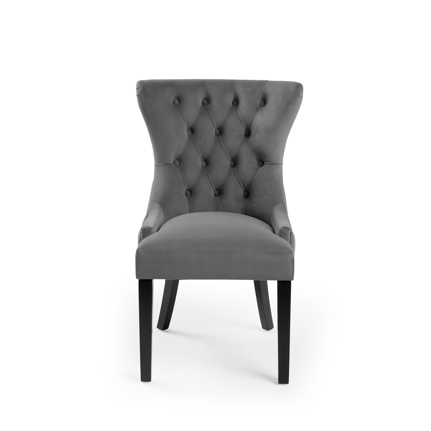 New Knightsbridge Grey Velvet Upholstered Chair With Button Tufted Detailing – Black Studs