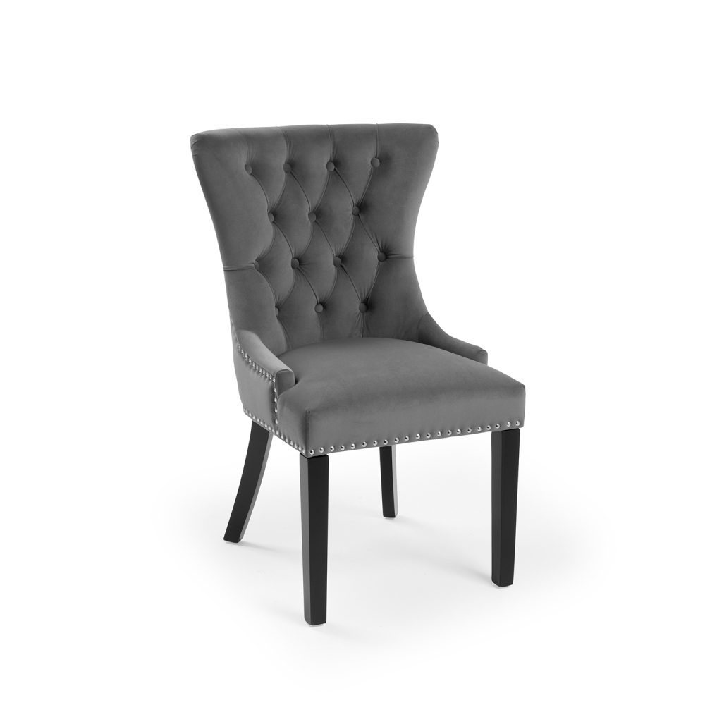 New Knightsbridge Grey Brushed Velvet Dining Chair - Silver Studs - Image 3