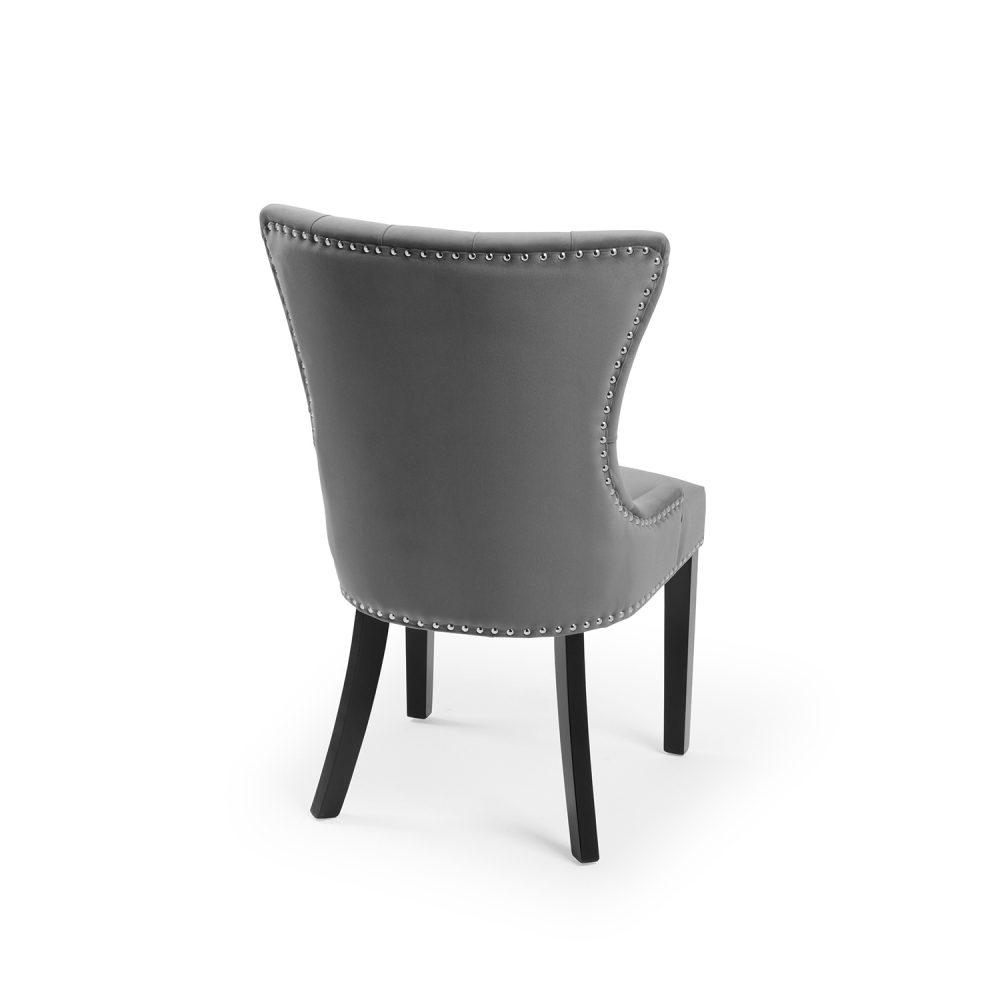 New Knightsbridge Grey Brushed Velvet Dining Chair - Silver Studs - Image 5