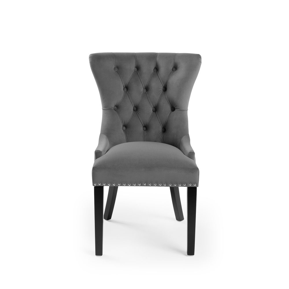 New Knightsbridge Grey Brushed Velvet Dining Chair - Silver Studs - Image 6
