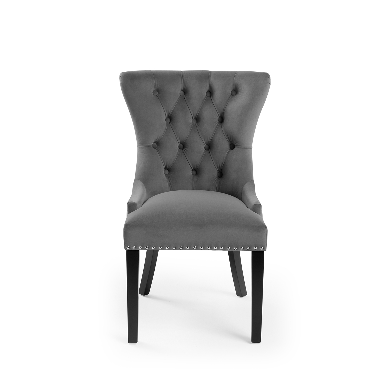 New Knightsbridge Grey Brushed Velvet Dining Chair – Silver Studs