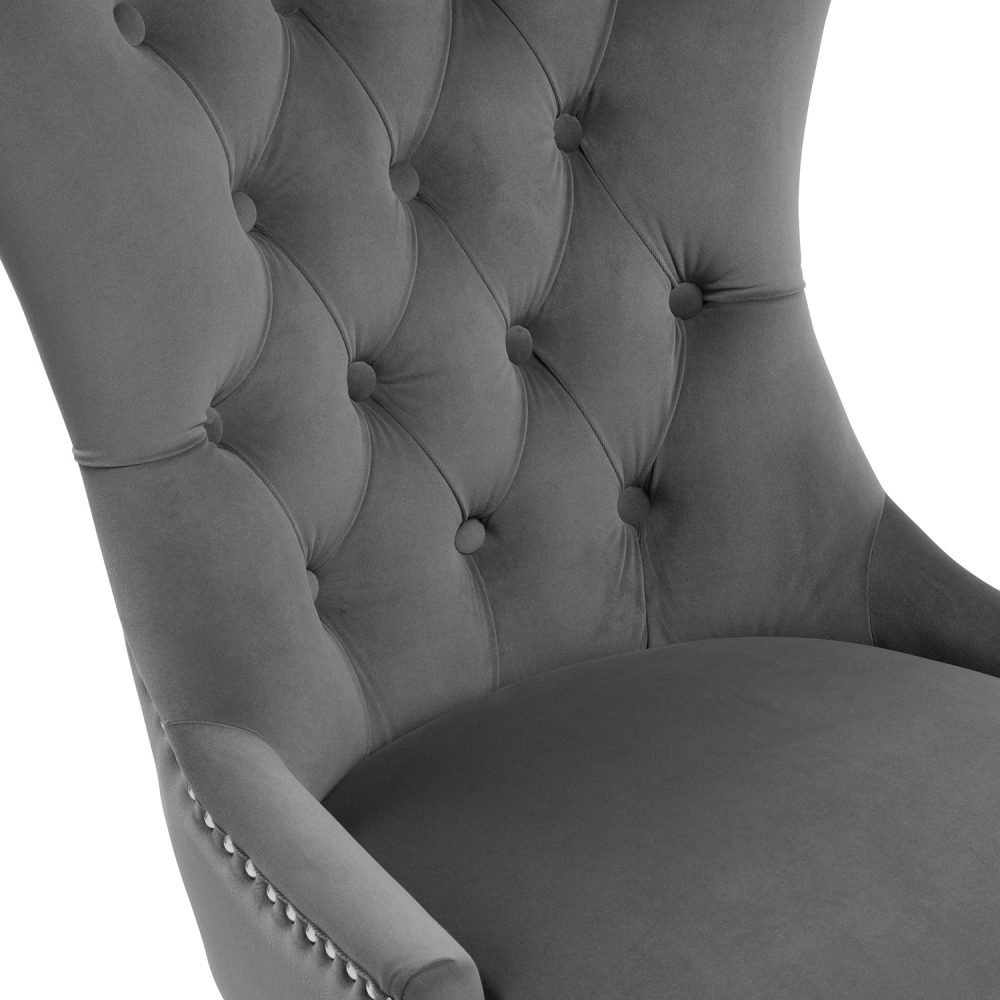 New Knightsbridge Grey Brushed Velvet Dining Chair - Silver Studs - Image 7