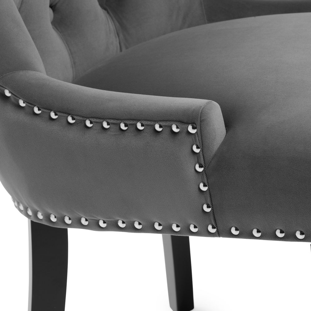 New Knightsbridge Grey Brushed Velvet Dining Chair - Silver Studs - Image 8