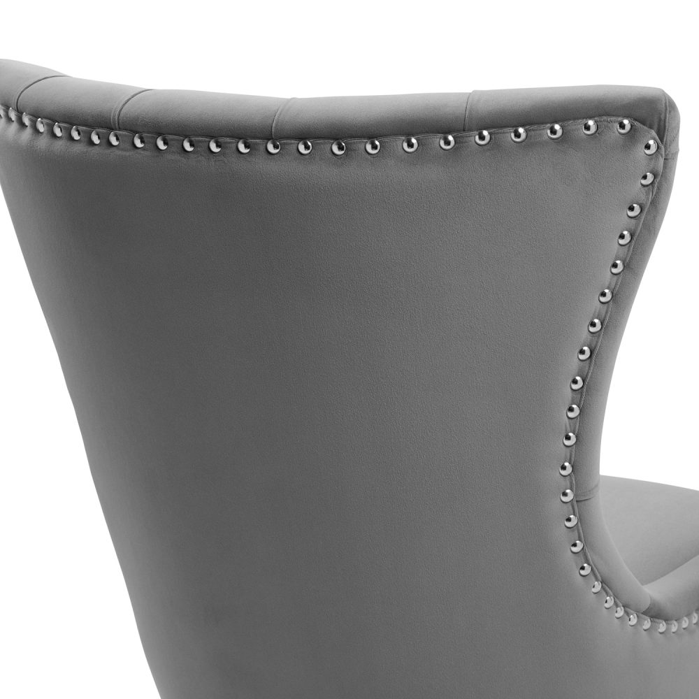 New Knightsbridge Grey Brushed Velvet Dining Chair - Silver Studs - Image 9