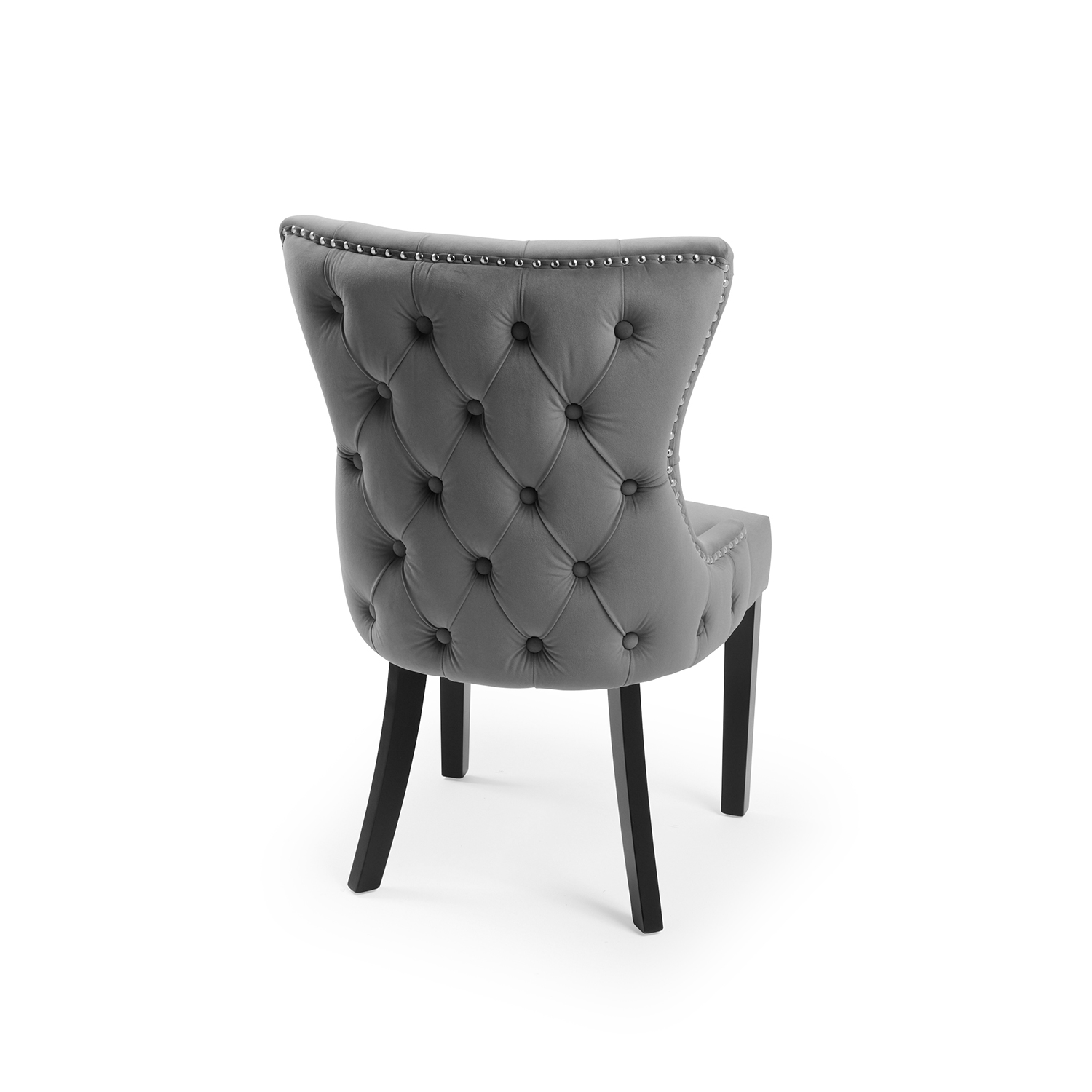 New Knightsbridge Grey Velvet Upholstered Chair With Button Tufted Detailing – Silver Studs