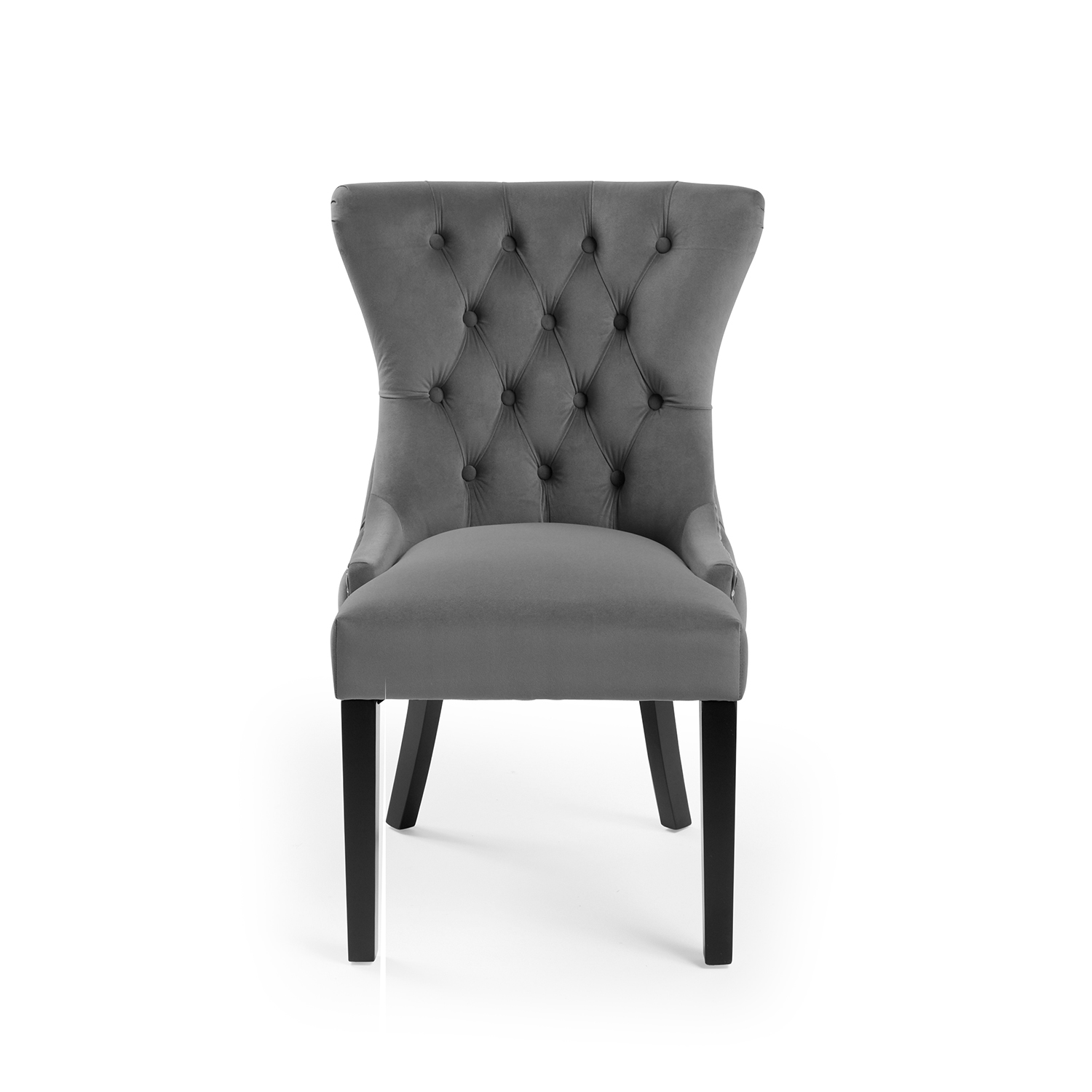 New Knightsbridge Grey Velvet Upholstered Chair With Button Tufted Detailing – Silver Studs