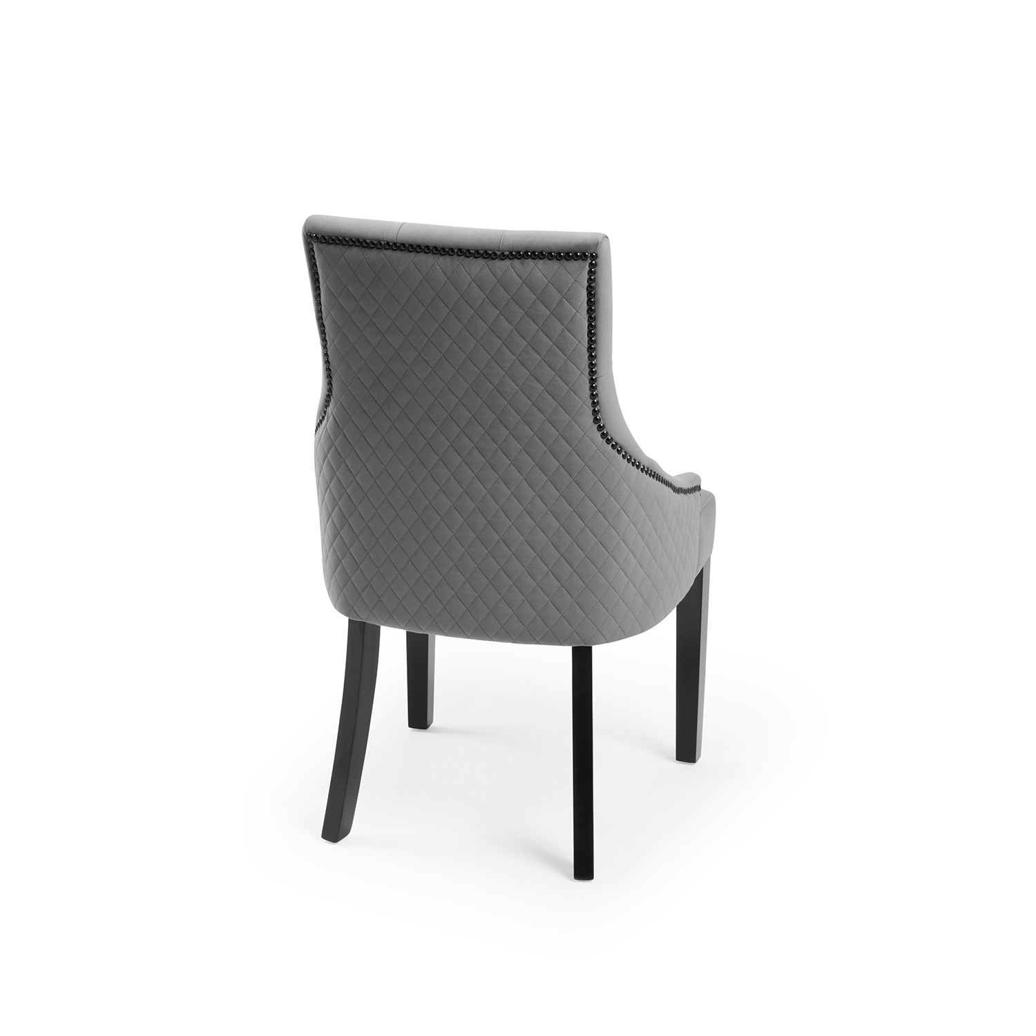 New Chelsea Quilted Grey Brushed Velvet Scoop Back Dining Chair Black Studs