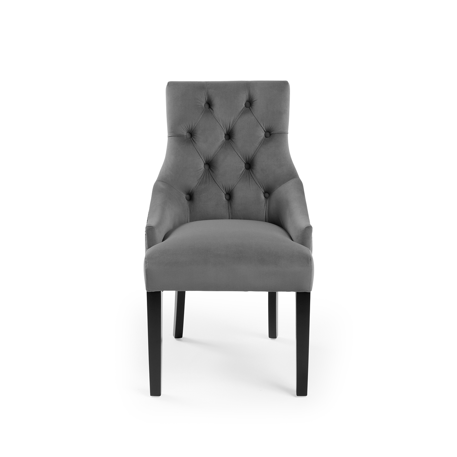 New Chelsea Quilted Grey Brushed Velvet Scoop Back Dining Chair Black Studs