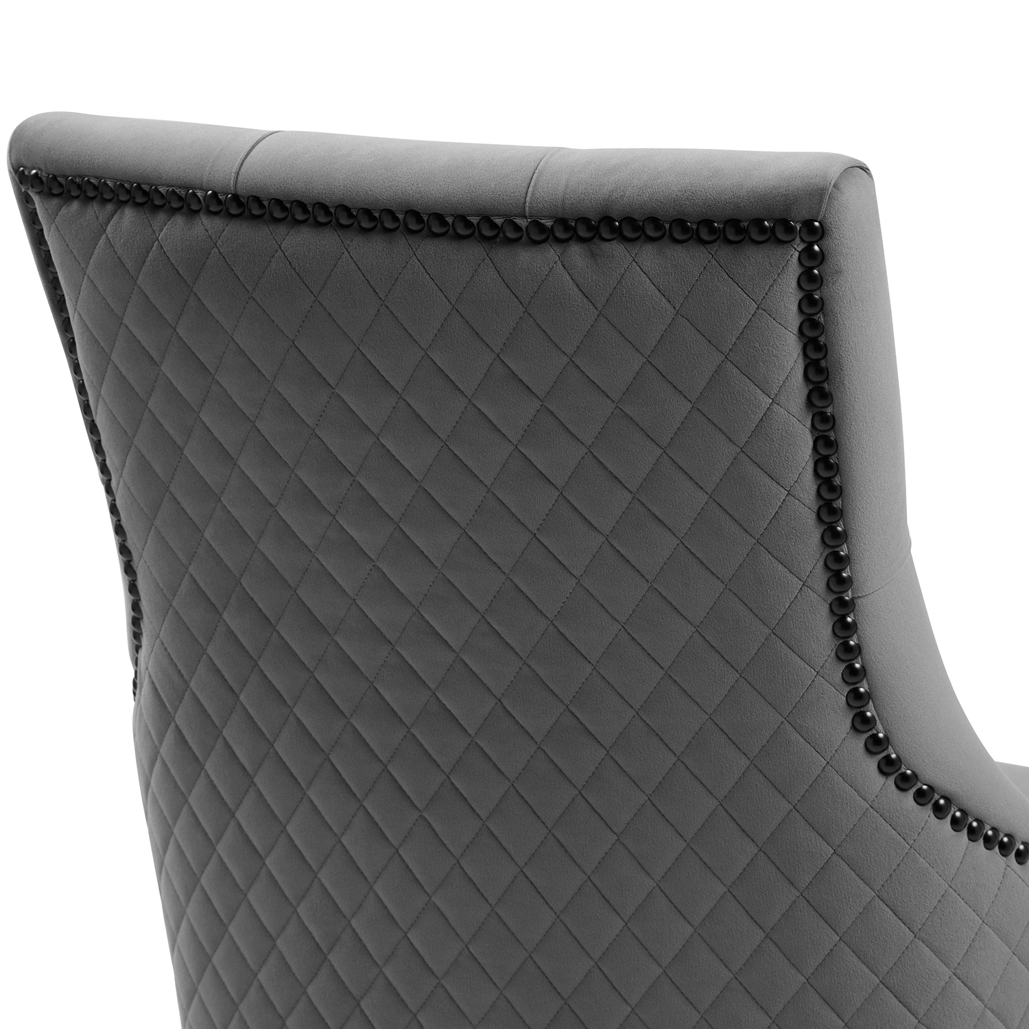 New Chelsea Quilted Grey Brushed Velvet Scoop Back Dining Chair Black Studs