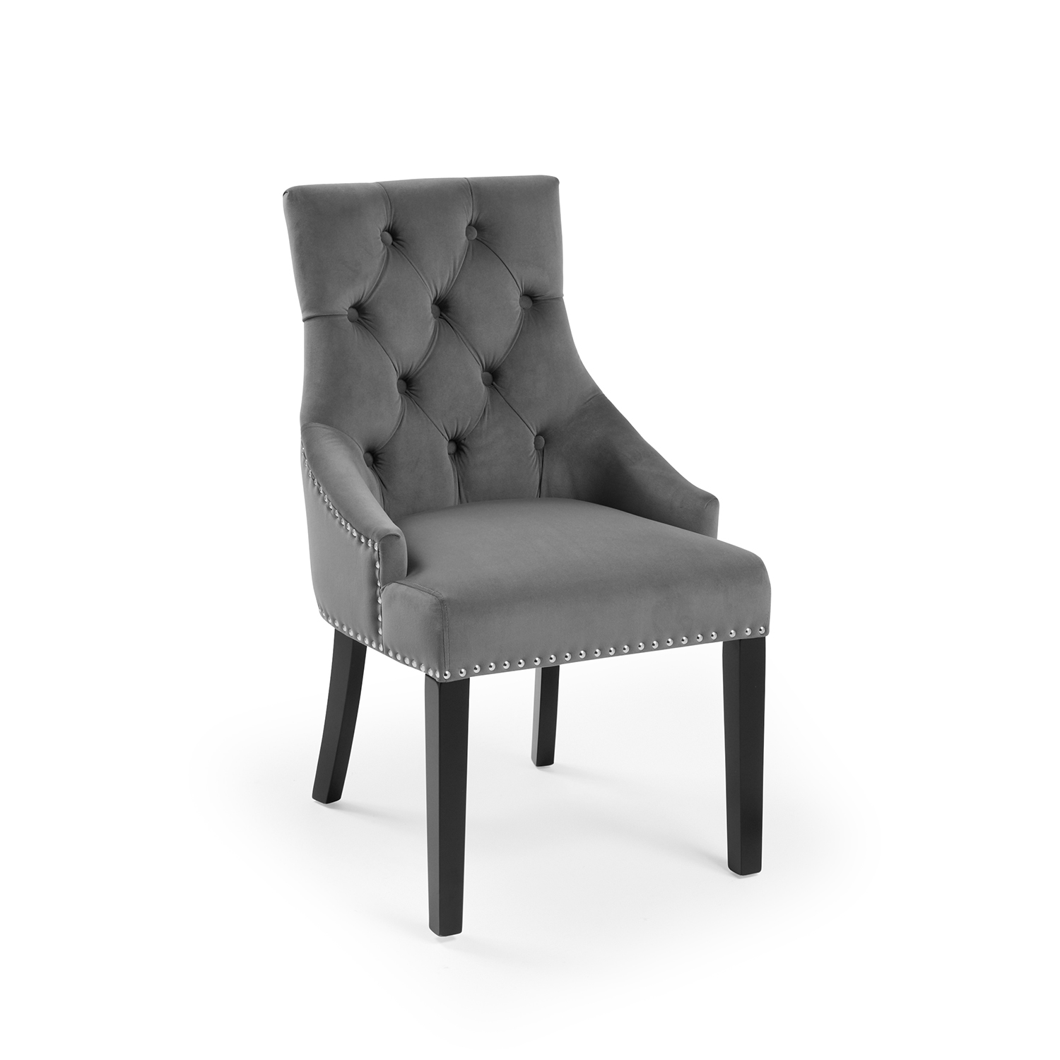 New Chelsea Grey Brushed Velvet Scoop Back Dining Chair Silver Studs