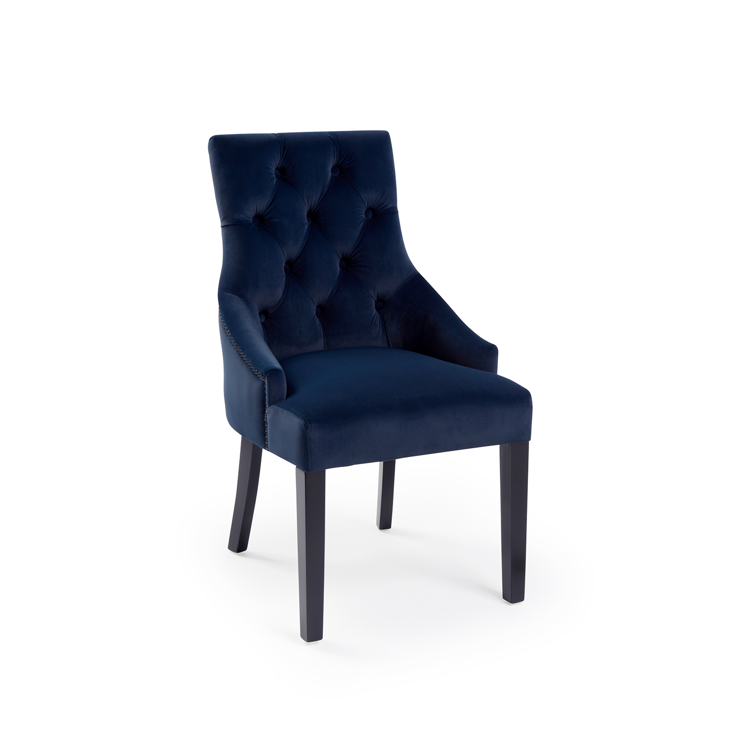 New Chelsea Dark Blue Brushed Velvet Scoop Back Dining Chair Black Studs